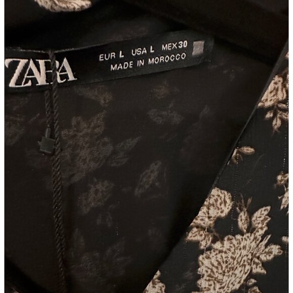 Zara Black and Gold Ruffled Printed Midi Dress NWT Size L - Picture 4 of 5